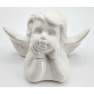 Vintage Ceramic Porcelain Dreamer Resting Angel Cherub Putti Figurine